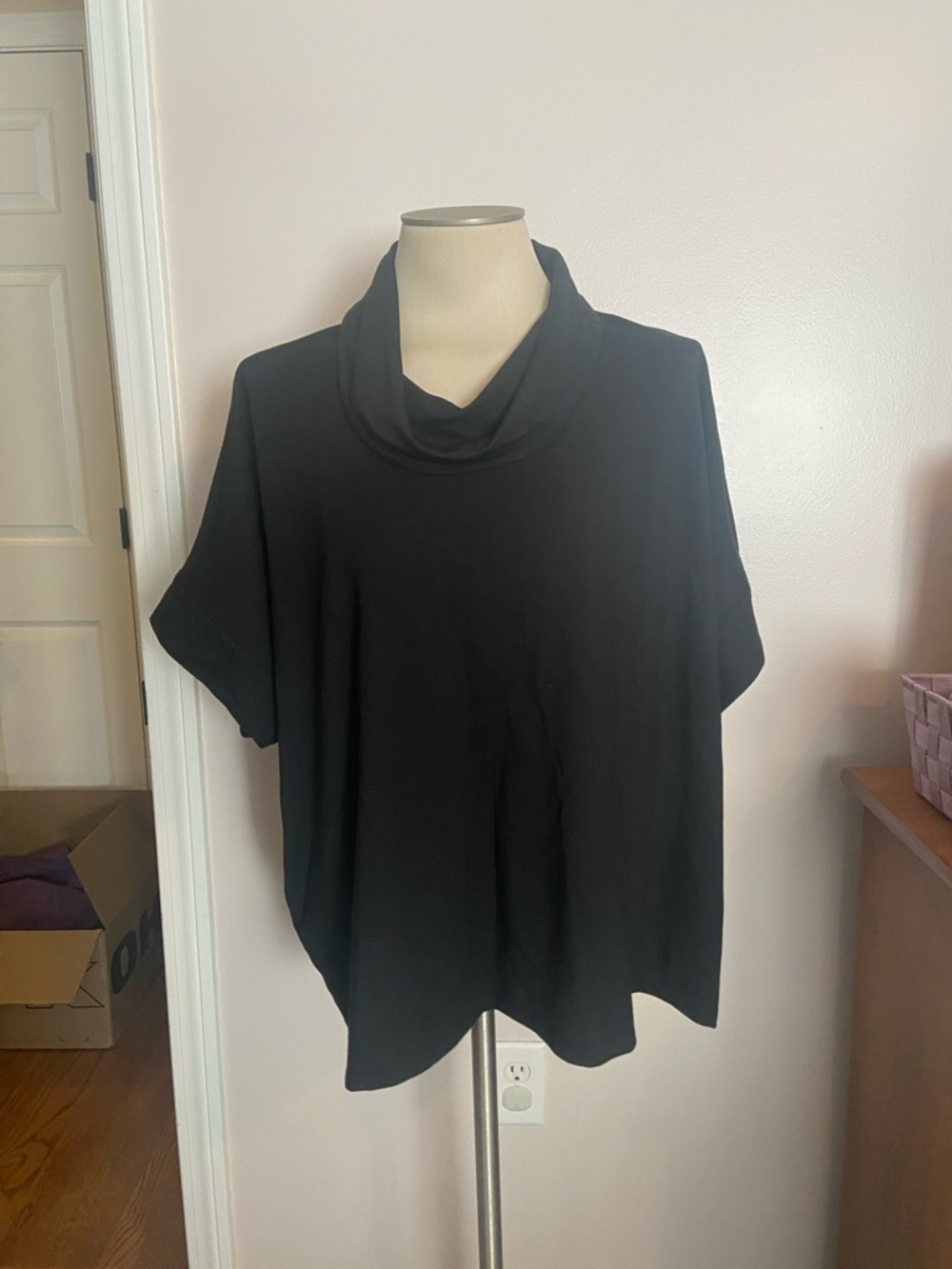 Banana Republic Factory Black Short Sleeve Cowl Neck Top